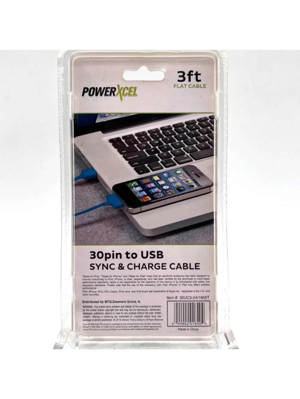 PowerXcel 3ft Flat 30-Pin To USB Sync & Charge Cable For iPhone/iPad/iPod New